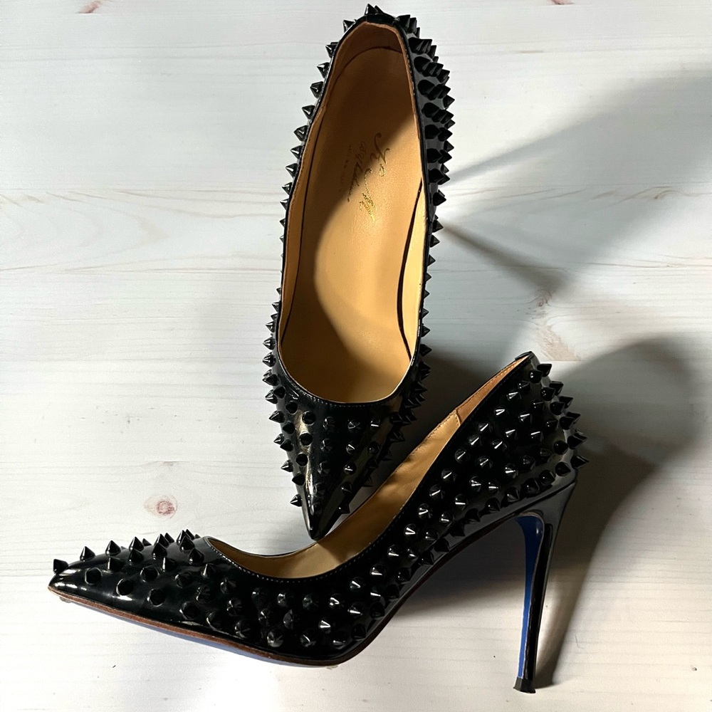 Black Spiked Heels 100% Leather